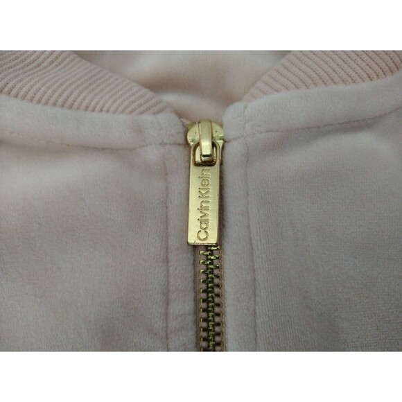 Calvin Klein Full-Zip Velour Hooded Track Jacket *Flaw Pink/Gray Size M Soft! - Picture 8 of 15